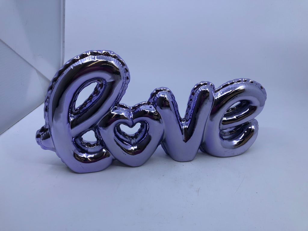 LAVENDER BALLOON LOOK LOVE STANDING CERAMIC SIGN.