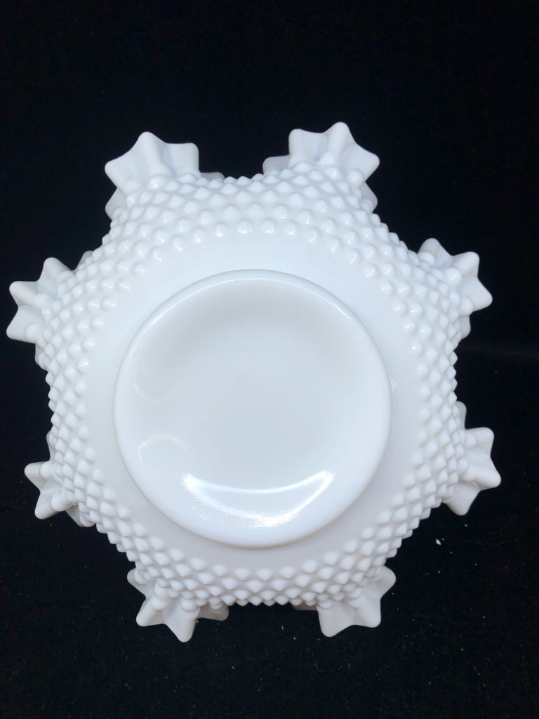 VTG LARGE HOBBNAILED MILK GLASS BASKET.