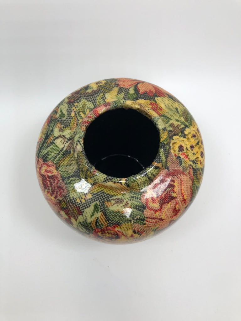 FLORAL PATCHWORK DECOUPAGE VASE.