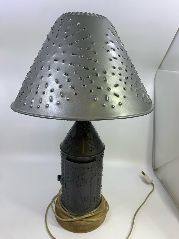 PRIMITIVE STYLE CHISEL PUNCHED TIN TABLE LAMP.