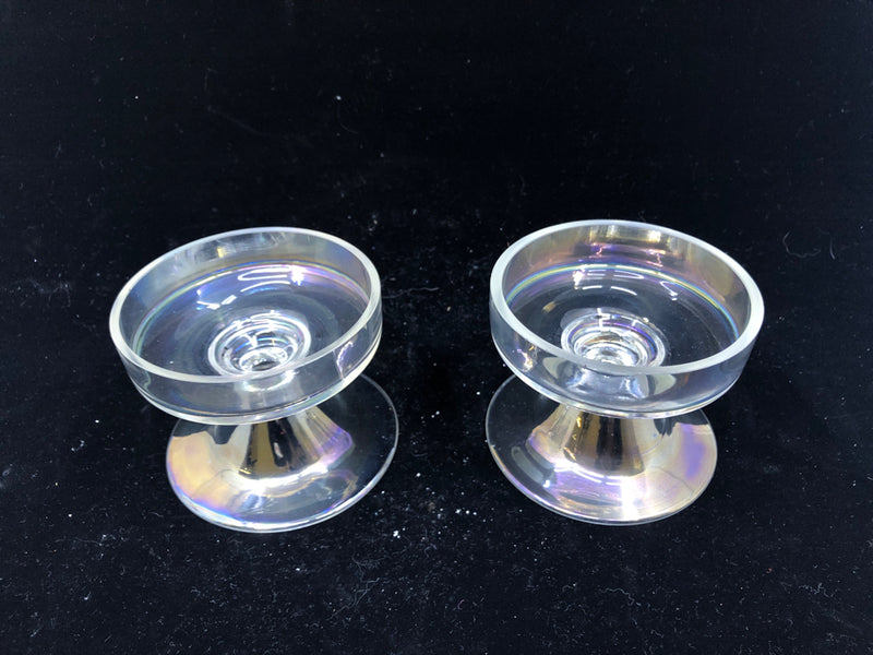 2 IRIDESCENT TAPER CANDLE HOLDER.