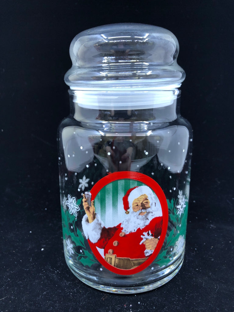 SANTA GLASS CANISTER W LID.