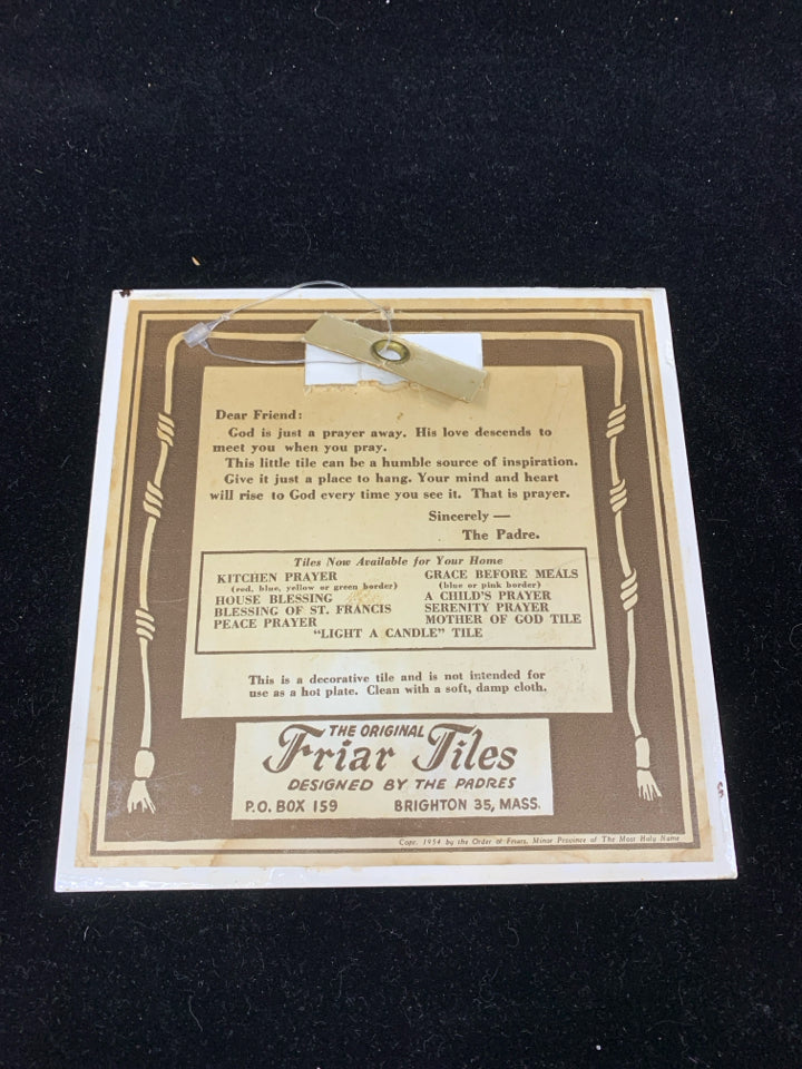 VTG KITCHEN PRAYER CERAMIC TRIVET.