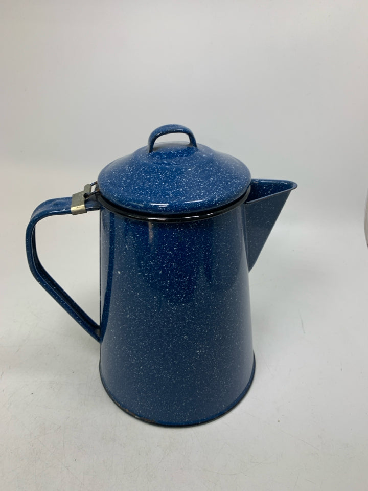 VTG SPECKLED ENAMEL STOVE TOP COFFEE POT W/ LID.