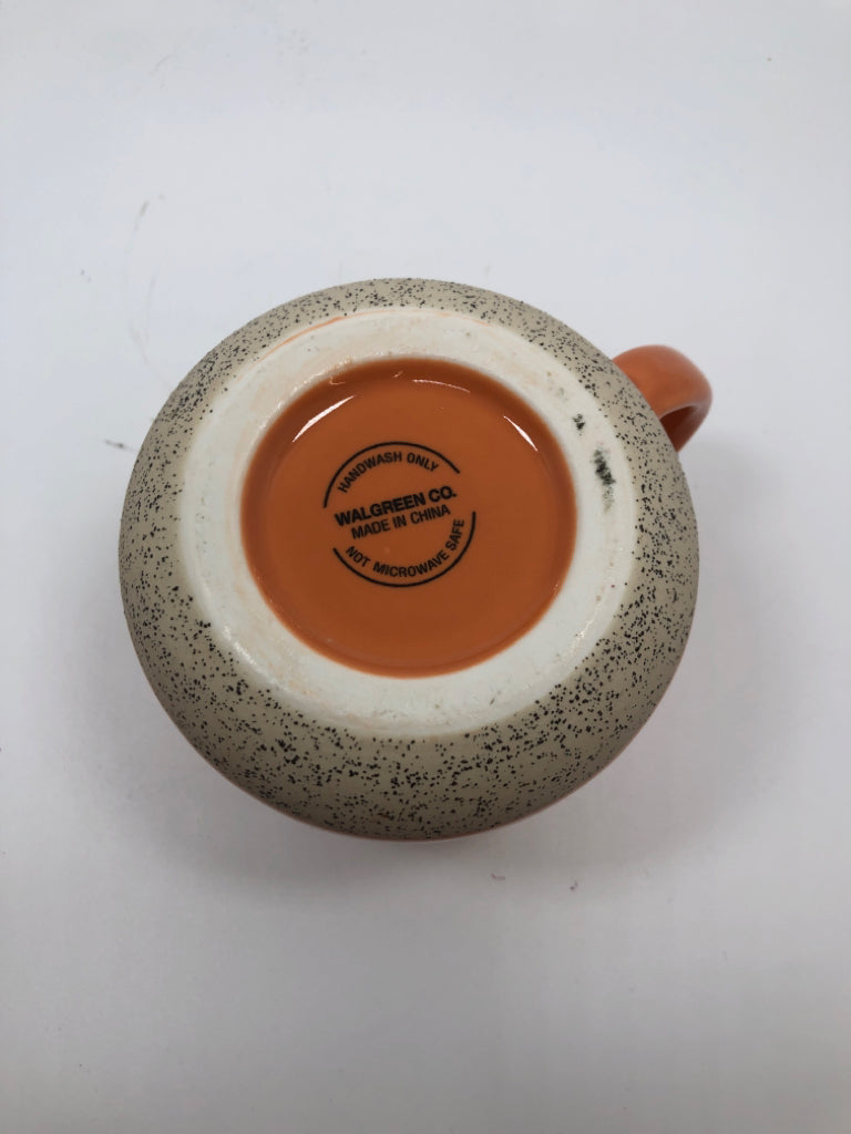 2 ORANGE MUGS W/ CREAM SPECKLED PUMPKIN.