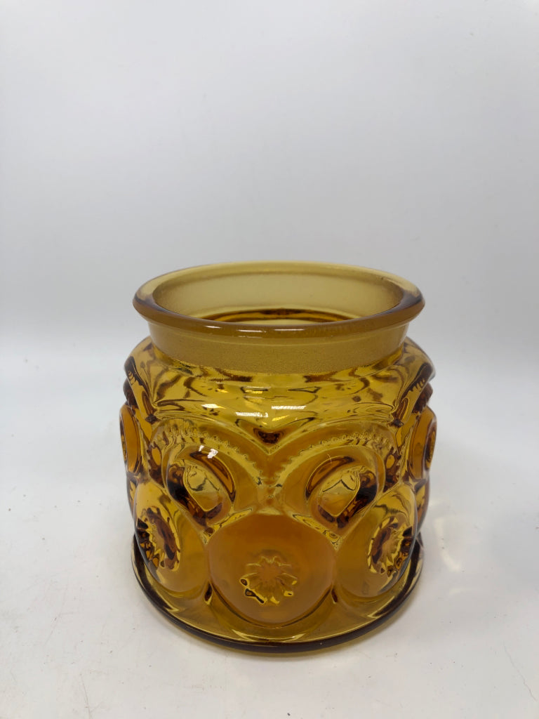 VTG AMBER GLASS MOON AND STARS CANISTER.