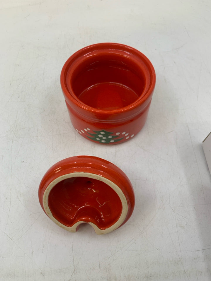 WAECHTERBACH RED CHRISTMAS TREE SUGAR BOWL.