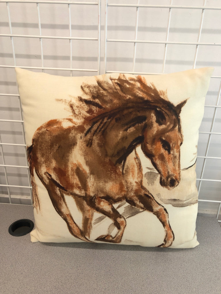 TAN PAINTED HORSE PILLOW.