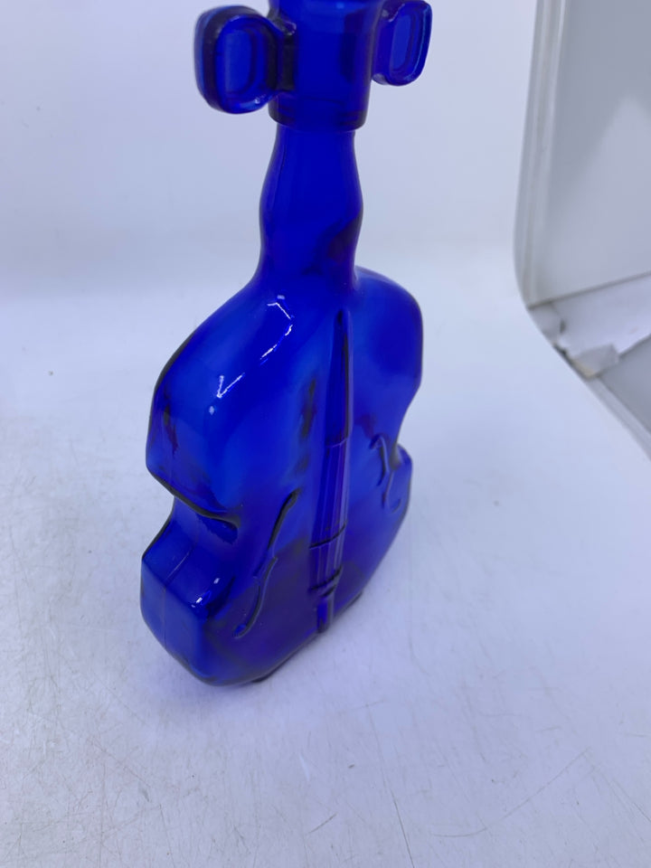 COBALT BLUE VIOLIN SHAPED DECANTER.