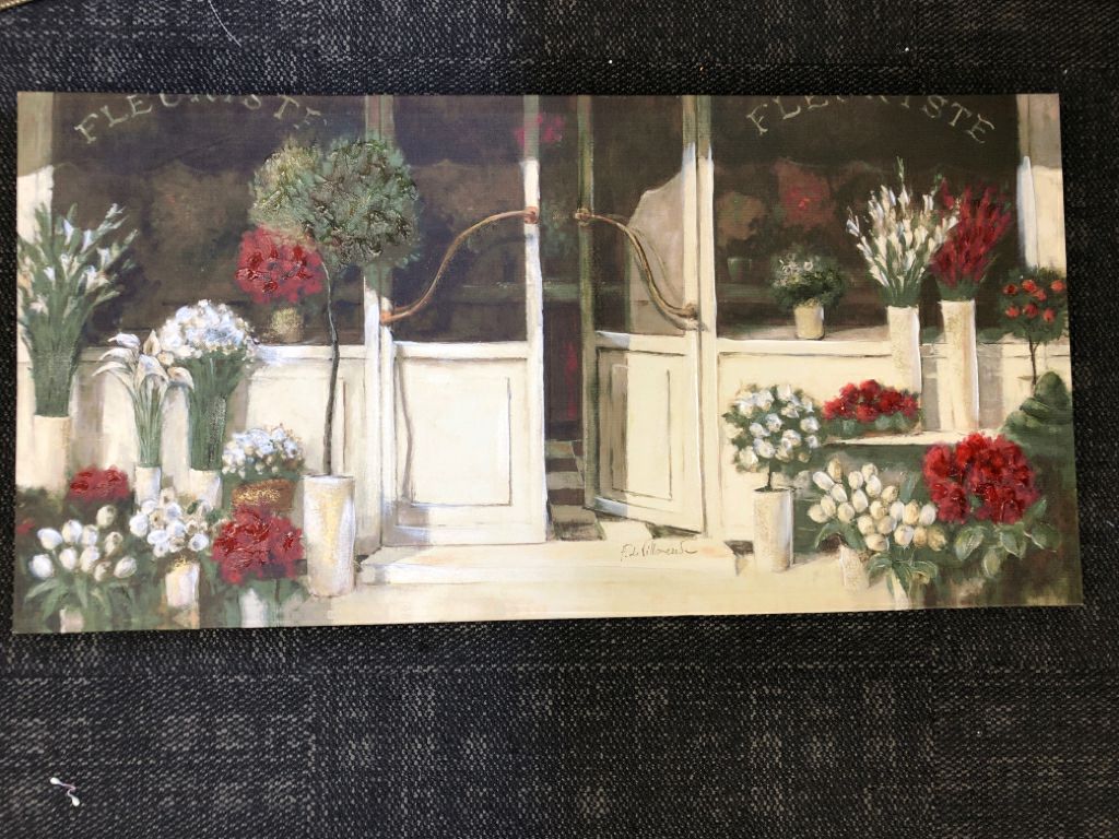 RED AND WHITE FLOWERS STOREFRONT CANVAS WALL ART.