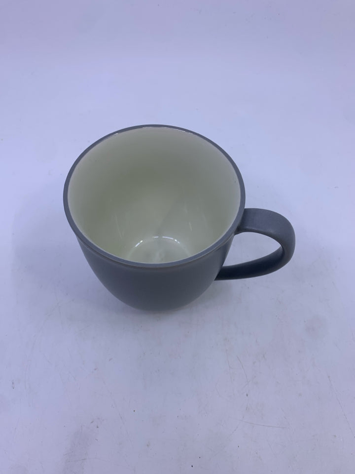 GRAY STONEWARE MUG.