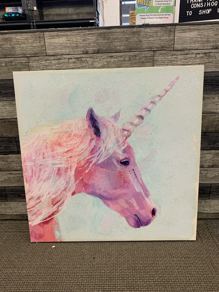 GLITTER LARGE PINK UNICORN CANVAS.