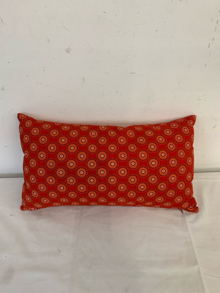 RED & ORANGE RECTANGLE PILLOW CIRCLE DESIGN.