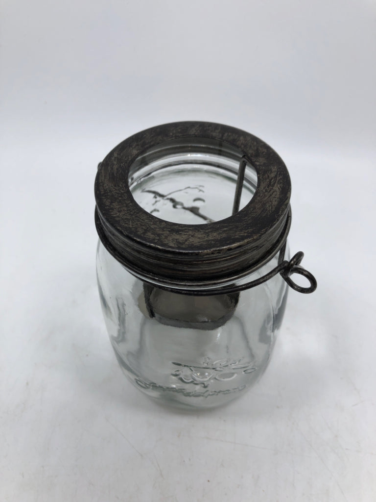 OLIVE BRANCH EMBOSSED JAR TEALIGHT CANDLE HOLDER.