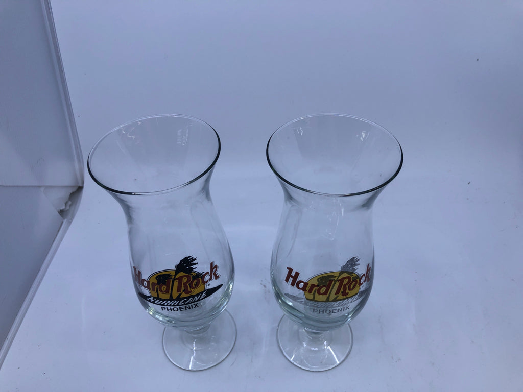 2 PHOENIX HARD ROCK CAFE HURRICANE GLASSES.