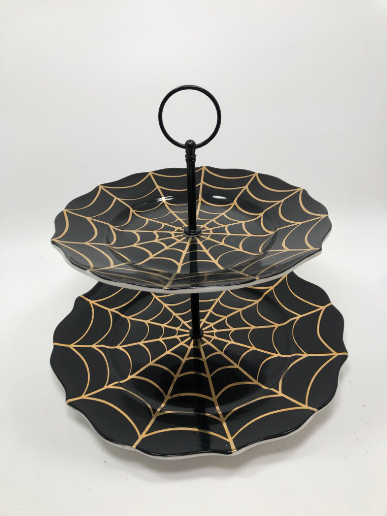 2 TIER SPIDER WEB DESSERT STAND.