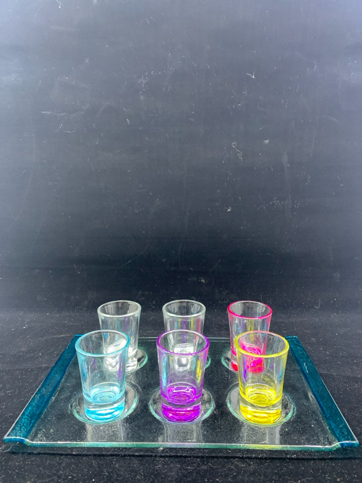 7PC BLOWN GLASS SHOT GLASS SET.