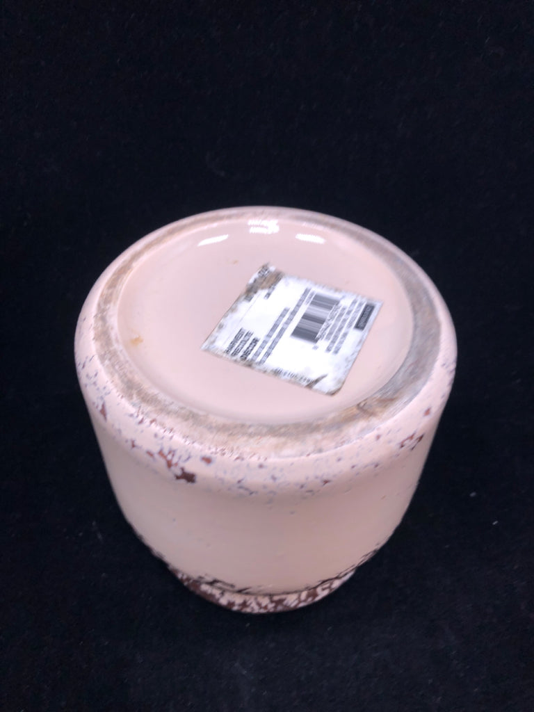 RUSTIC CERAMIC JAR BEIGE BROWN CRACKLE.