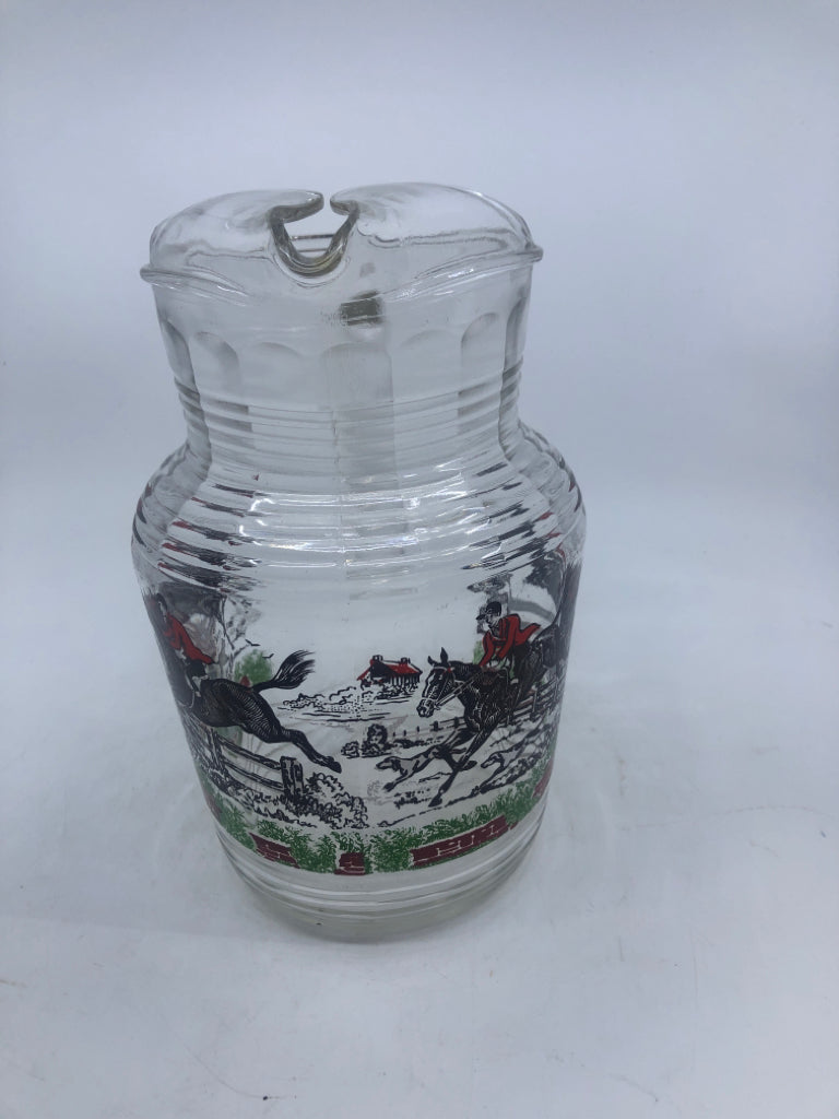 VTG FOX HUNT PAINTED PITCHER WITH ICE LIP.
