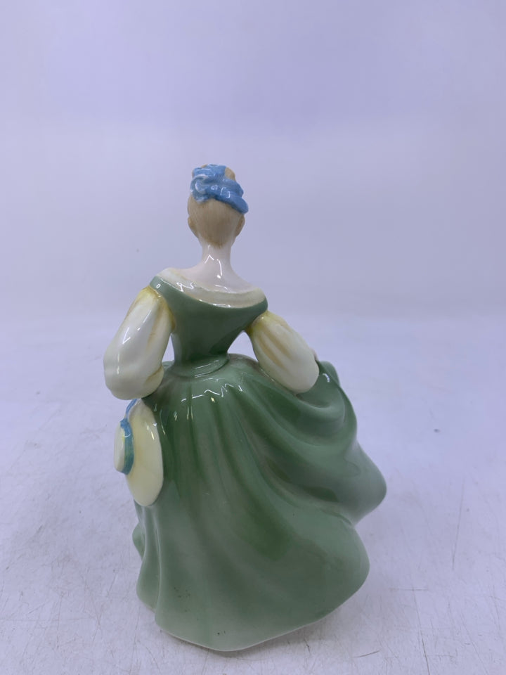 VTG FAIR LADY WOMAN IN GREEN DRESS BLONDE HAIR.