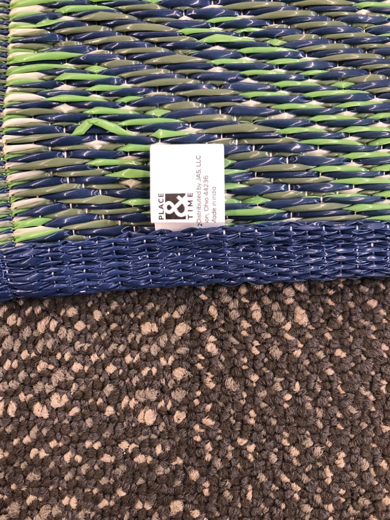 RATTAN BLUE & GREEN INDOOR/OUTDOOR RUG.