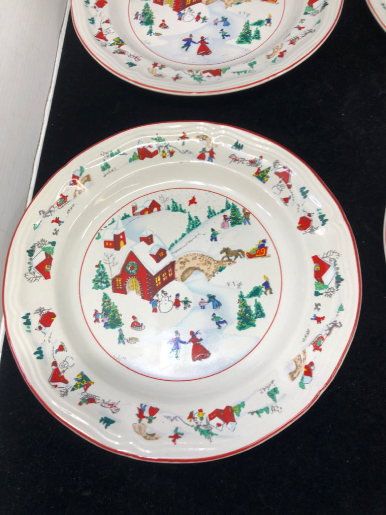 6 WINTER VILLAGE SCENE LUNCH PLATES.