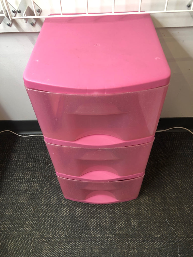 PINK SPARKLE 3 DRAWER PLASTIC ORGANIZER.