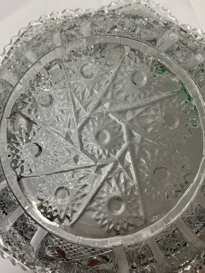 VTG GLASS SERVING BOWL W/ SAWTOOTH EDGE.