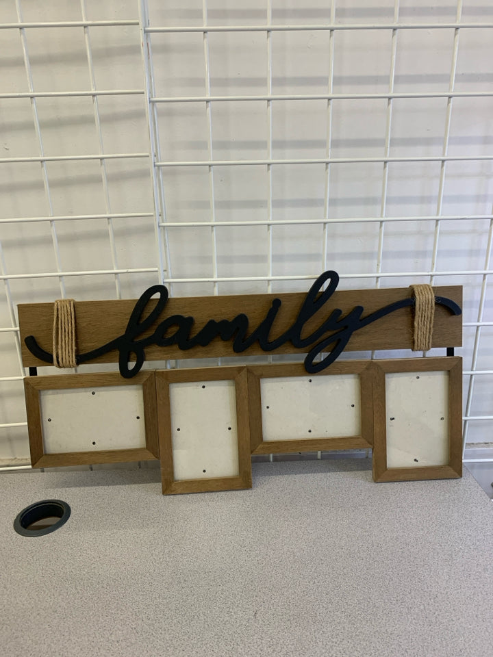 WOODEN FAMILY 4-SLOT PICTURE FRAME.