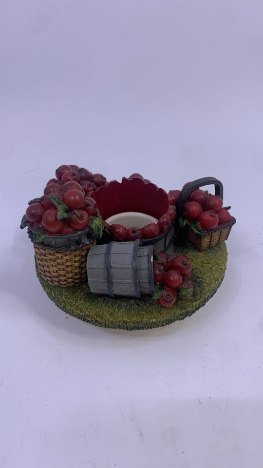 CERAMIC APPLES IN BASKETS CANDLE TOPPER.