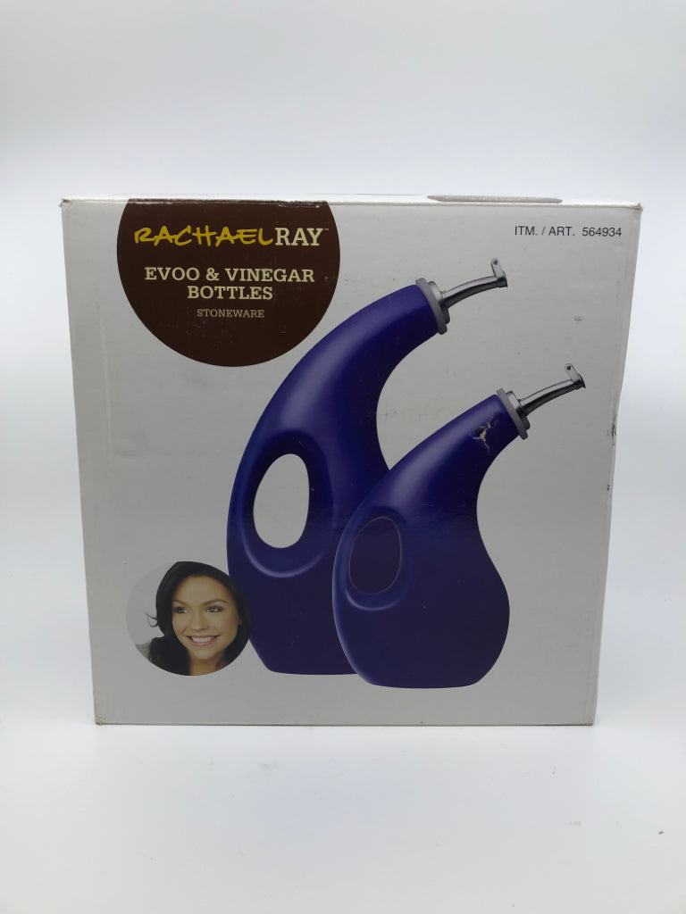 NIB RACHEL RAY OIL & VINEGAR BOTTLES BLUE.