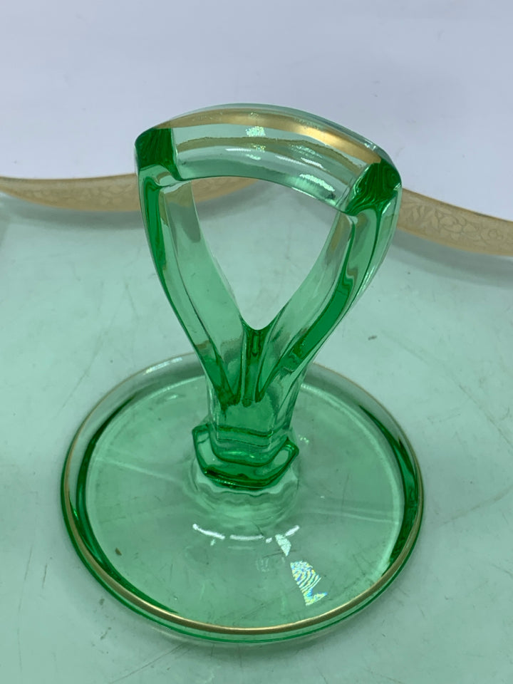 VTG GREEN GLASS TIDBIT SERVER.