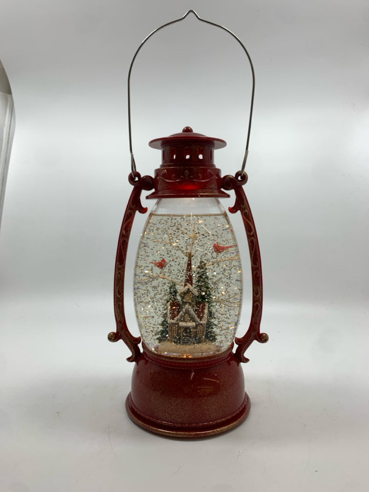 LIGHT UP RED WINTER THEMED LANTERN.