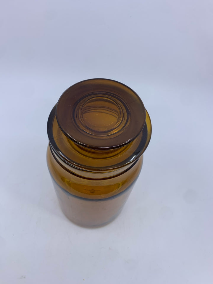BROWN GLASS CANISTER W LID.