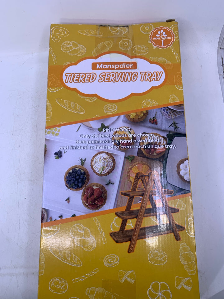 WOOD TIERED SERVING TRAY.