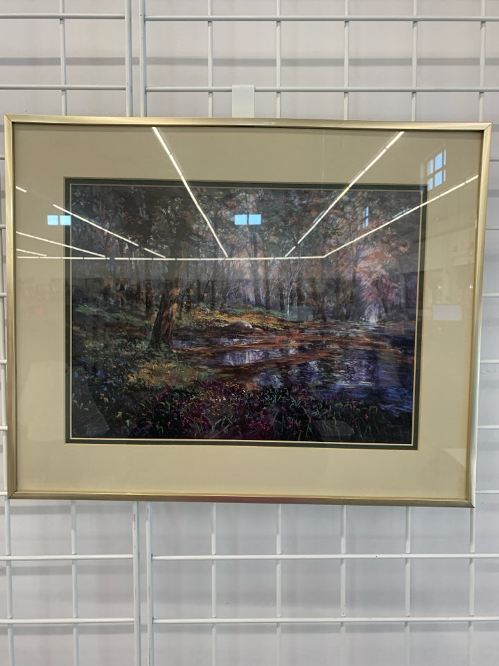 FRAMED FOREST LANDSCAPE PRINT.