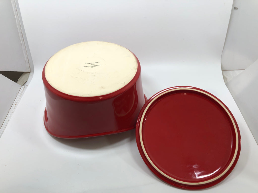 COVERED RED BAKING DISH.