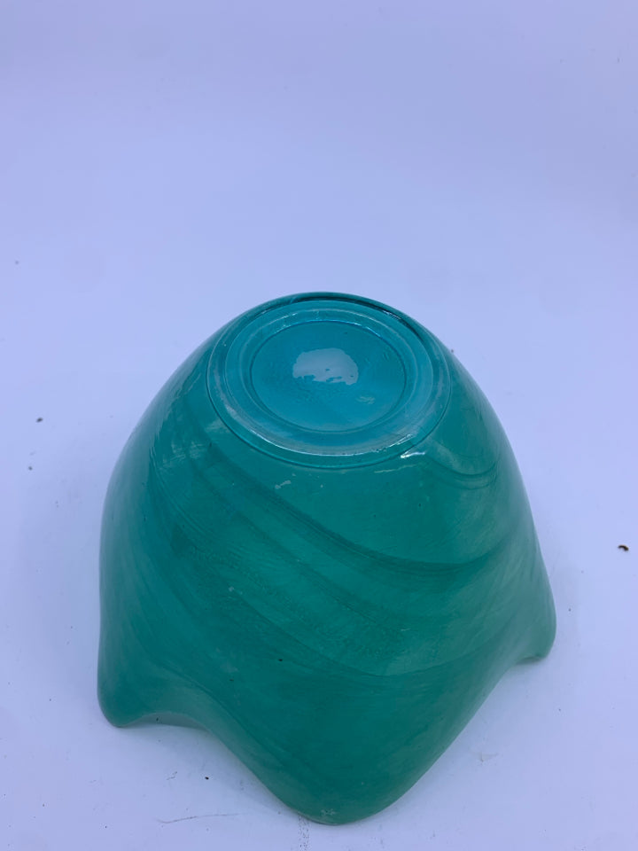 TEAL WAVY EDGE BOWL.