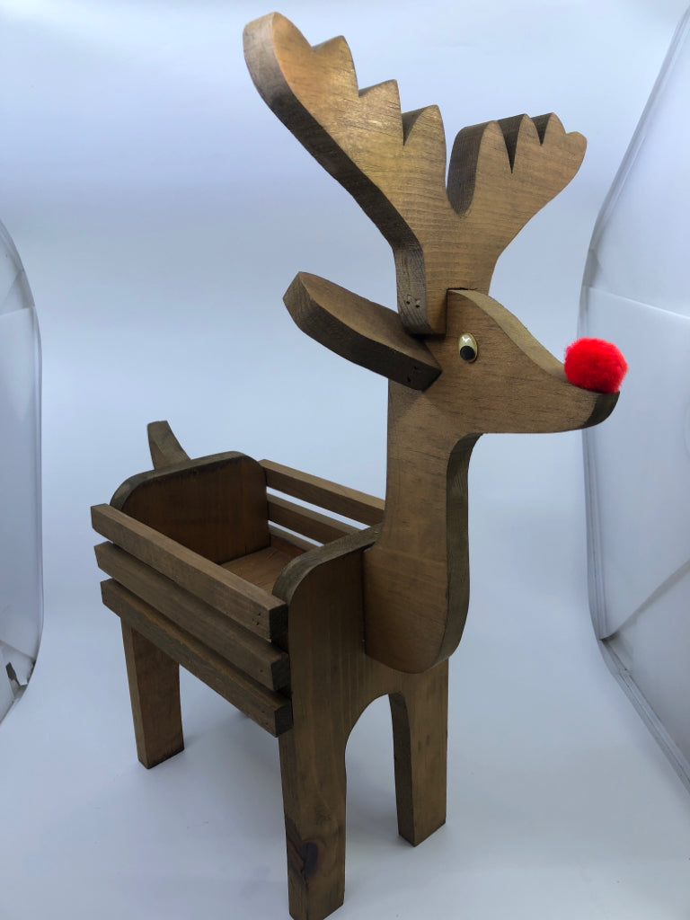 DARK WOOD REINDEER PLANTER.