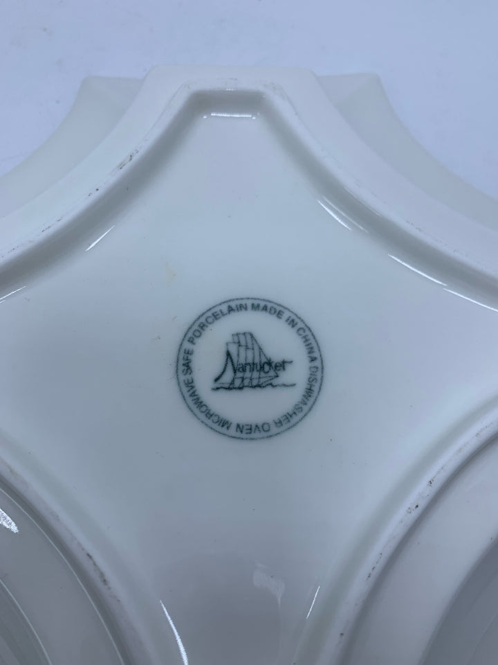 PORCELAIN 8 SIDED SERVING BOWL W/ RIBBED EDGE.