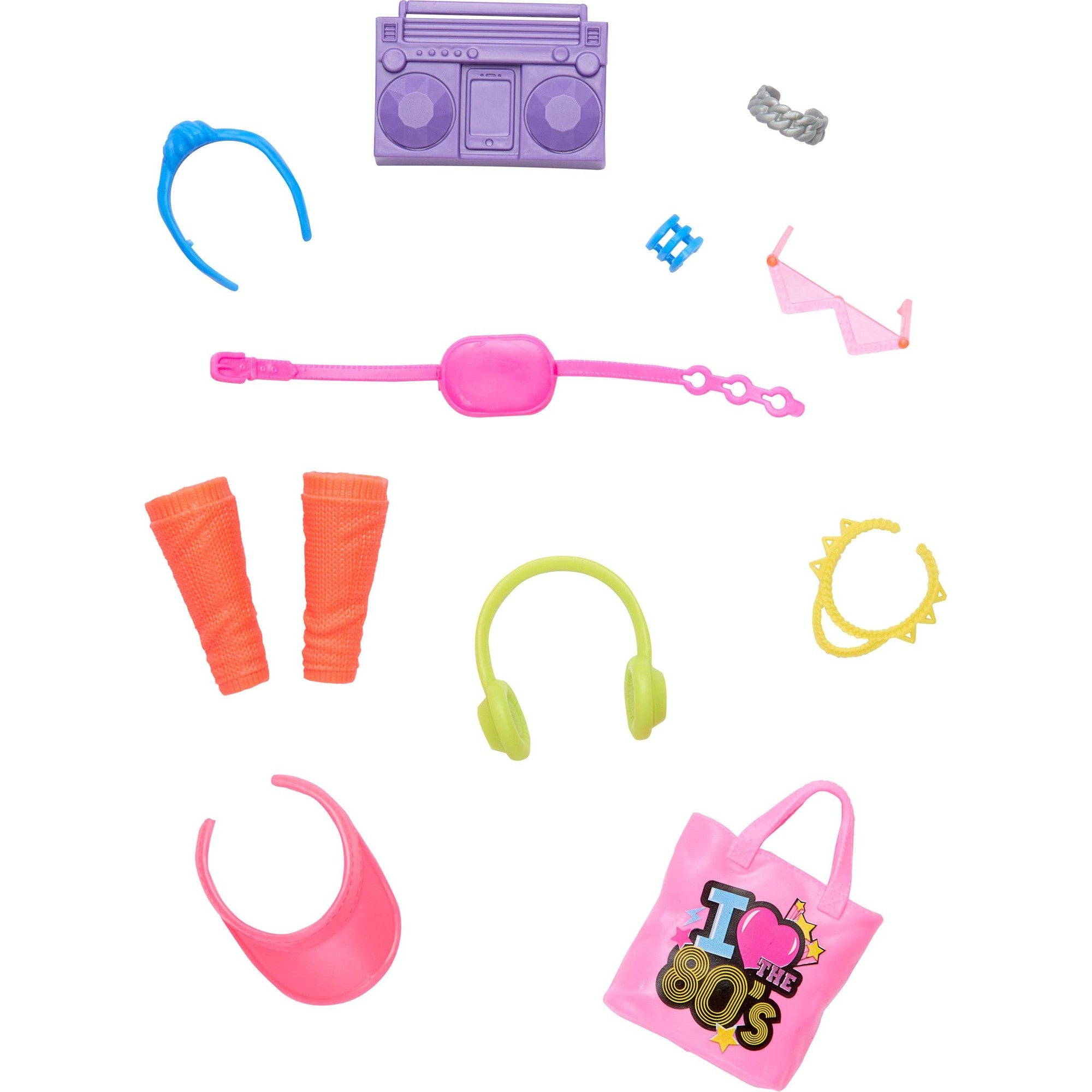 Barbie Doll Accessories with 1980s Retro Theme  Neon Styling Pieces  Stereo & He