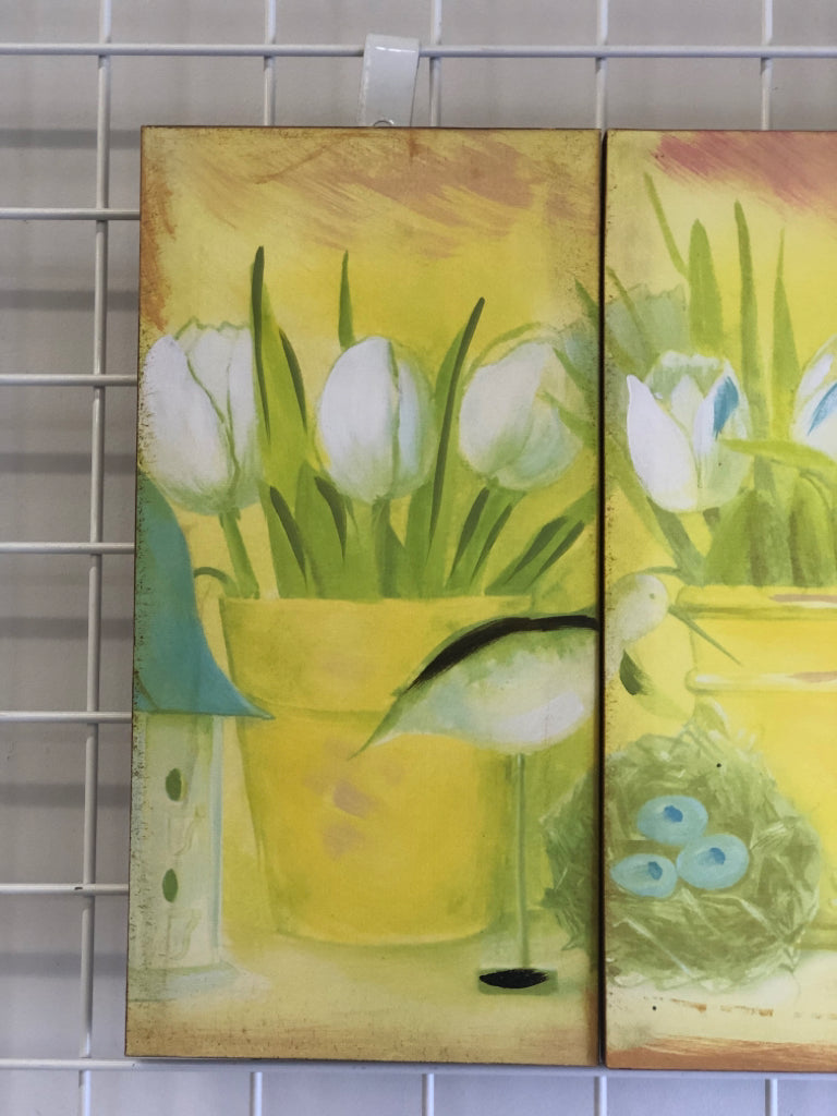 3PC YELLOW FLORAL CANVAS WALL ART.