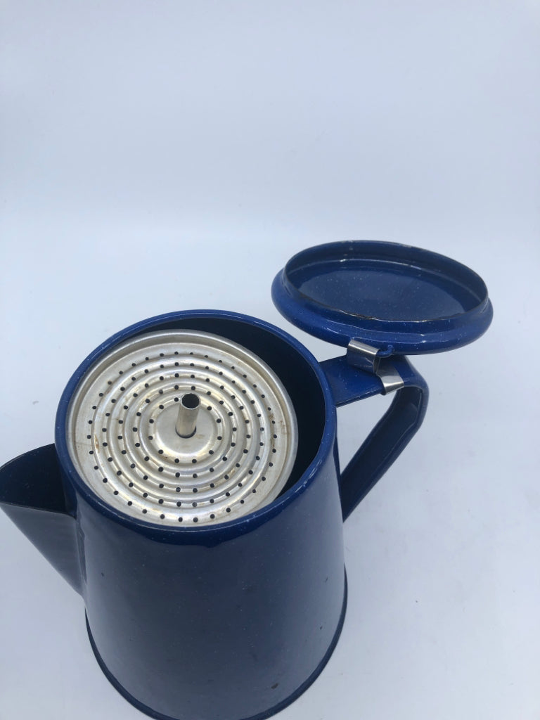 BLUE ENAMEL COFFEE POT PERCOLATOR.