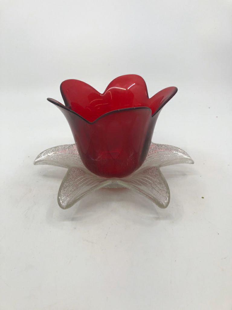 RED GLITTER TULIP CANDLE HOLDER.