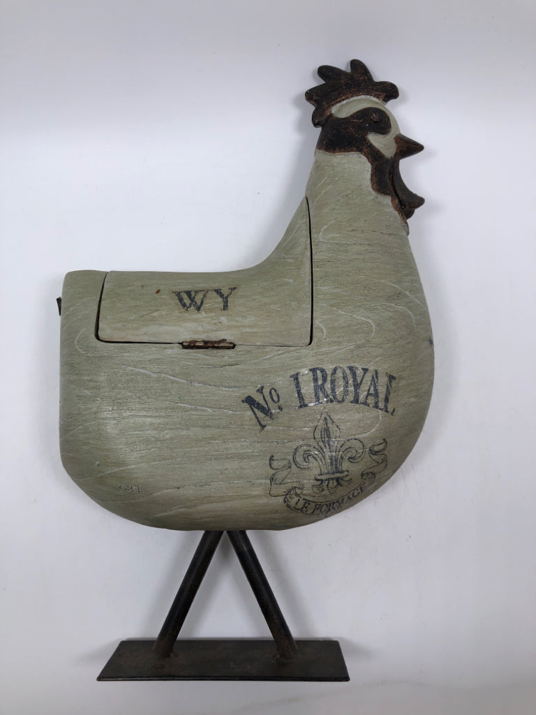 WOODEN ROOSTER FIGURE W/STORAGE.