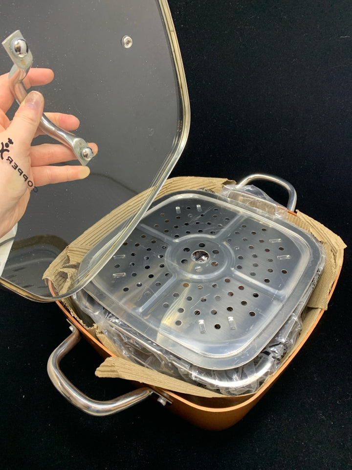 NEW 4 PC SQUARE COPPER DEEP FRYING PAN.