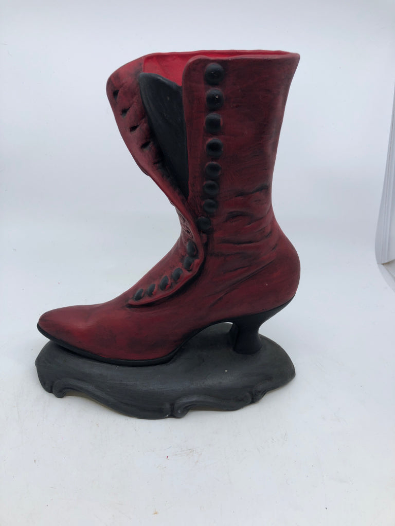 VICTORIAN RED BOOT VASE.