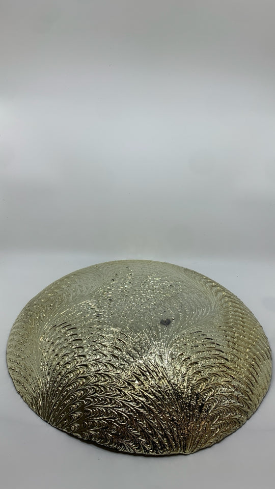 LARGE GOLD EMBOSSED GLASS CENTERPIECE BOWL.