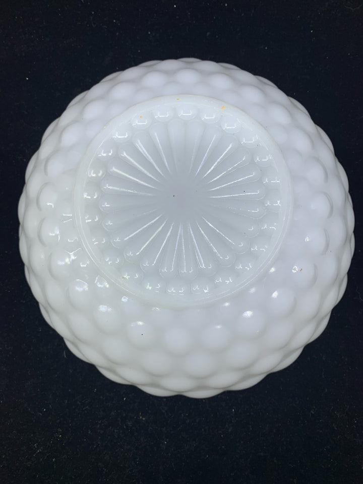 MILK GLASS BOWL W/ EMBOSSED CIRCLE PATTERN.