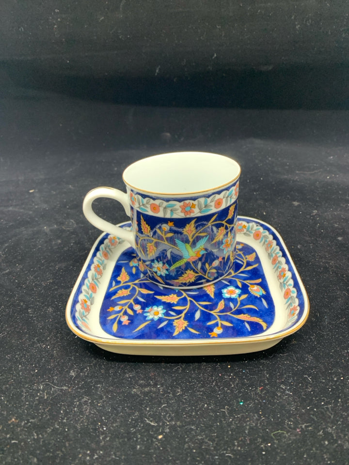 SILK ROAD BLUE FLORAL TEA CUP AND SAUCER.